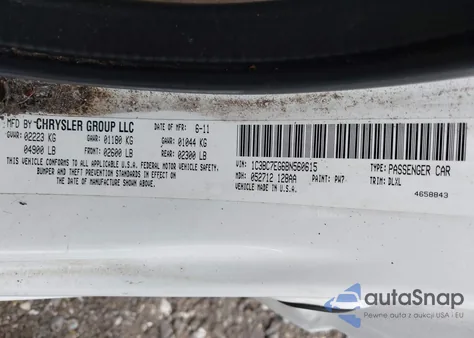 2011 Chrysler 200 Limited z USA, uszkodzony, nr VIN 1C3BC7EG6BN560615